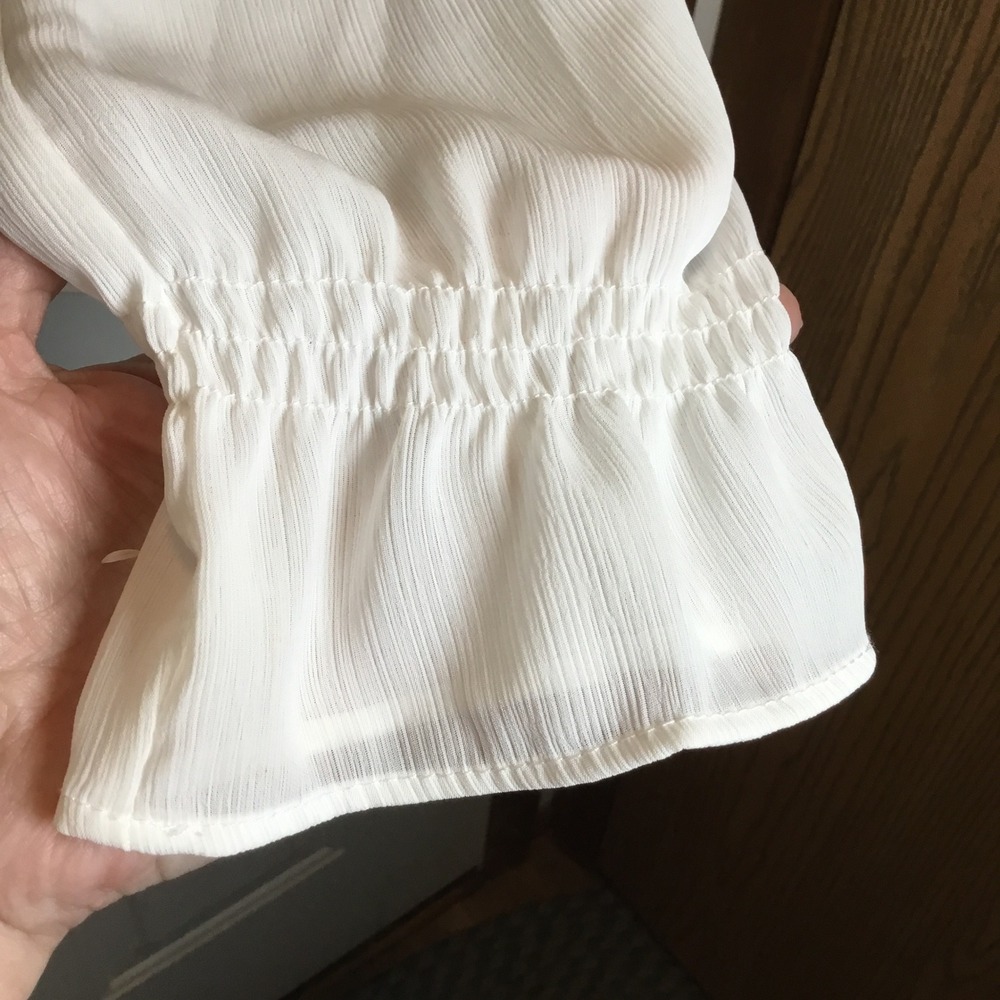 Zara White Ruffle Tiered Button Down Blouse Smocked Cuff Long Sleeve Medium - Picture 7 of 7